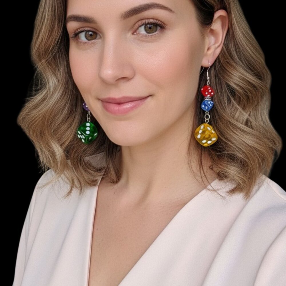 6 Pc (3) Pairs Handmade Jewelry Mix & Match Colorful Dice Dangling Earrings